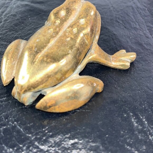 Solid Brass Frog Paperweight Trinket Holder Decor Figurine Sing Top India - Picture 2 of 8